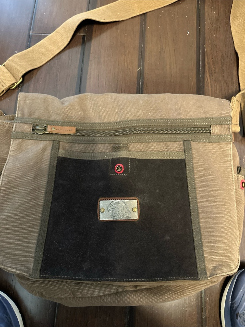 Relic Brown Canvas Messenger Bag with Black Front Panel